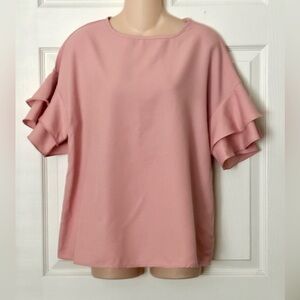 New Dusty Pink Ruffle Flutter Sleeve Blouse Top Large